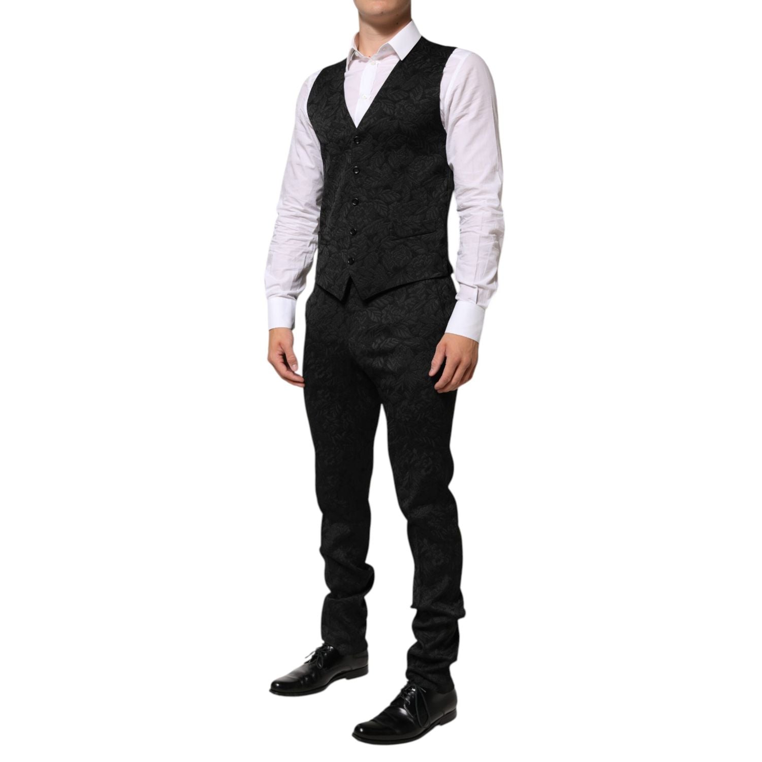 Dolce & Gabbana Black 3 Piece Brocade Jacquard Suit MARTINI