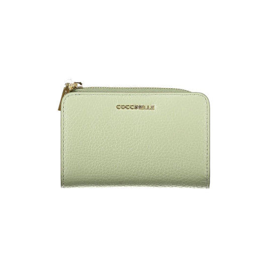 Coccinelle Green Leather Women Wallet with logo, showcasing sleek design and spacious compartments, exuding sophistication and functionality.
