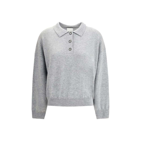 Allude Wool polo Sweater in soft grey with ribbed collar, three-button closure, ribbed cuffs and hem, AW25 regular fit, wool and cashmere blend.