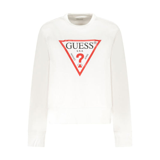 Guess Jeans White Cotton Women Sweater with iconic logo print, casual chic crew neck, long sleeves, made of cotton and polyester.