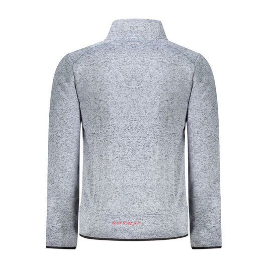 Norway 1963 Blue Polyester Men Sweater with pockets and sleek zipper, featuring branded applique for contemporary style and functionality.