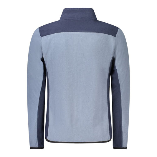 Rear view of Norway 1963 Blue Polyester Men Sweater showcasing contrasting details and luxury embroidery logo for outdoor style.