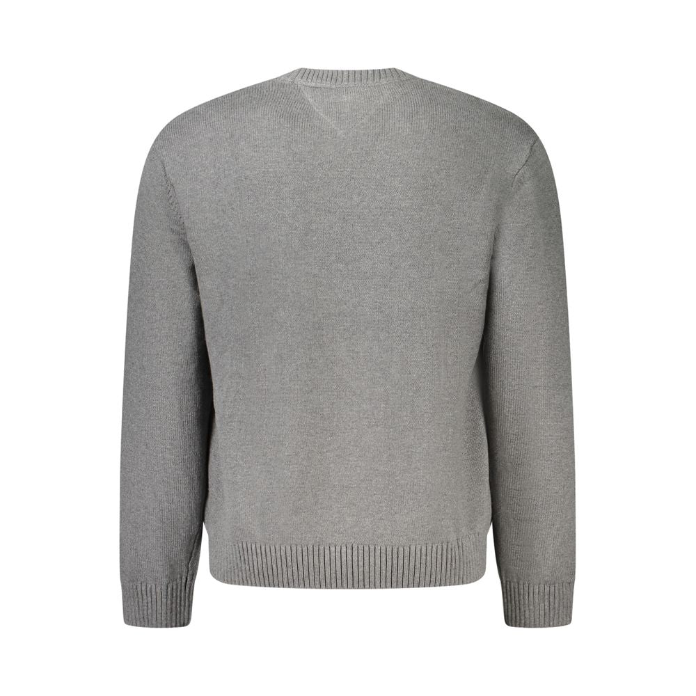 Back view of Tommy Hilfiger Gray Cotton Men Sweater showcasing the long-sleeved crew neck and classic stylish design.
