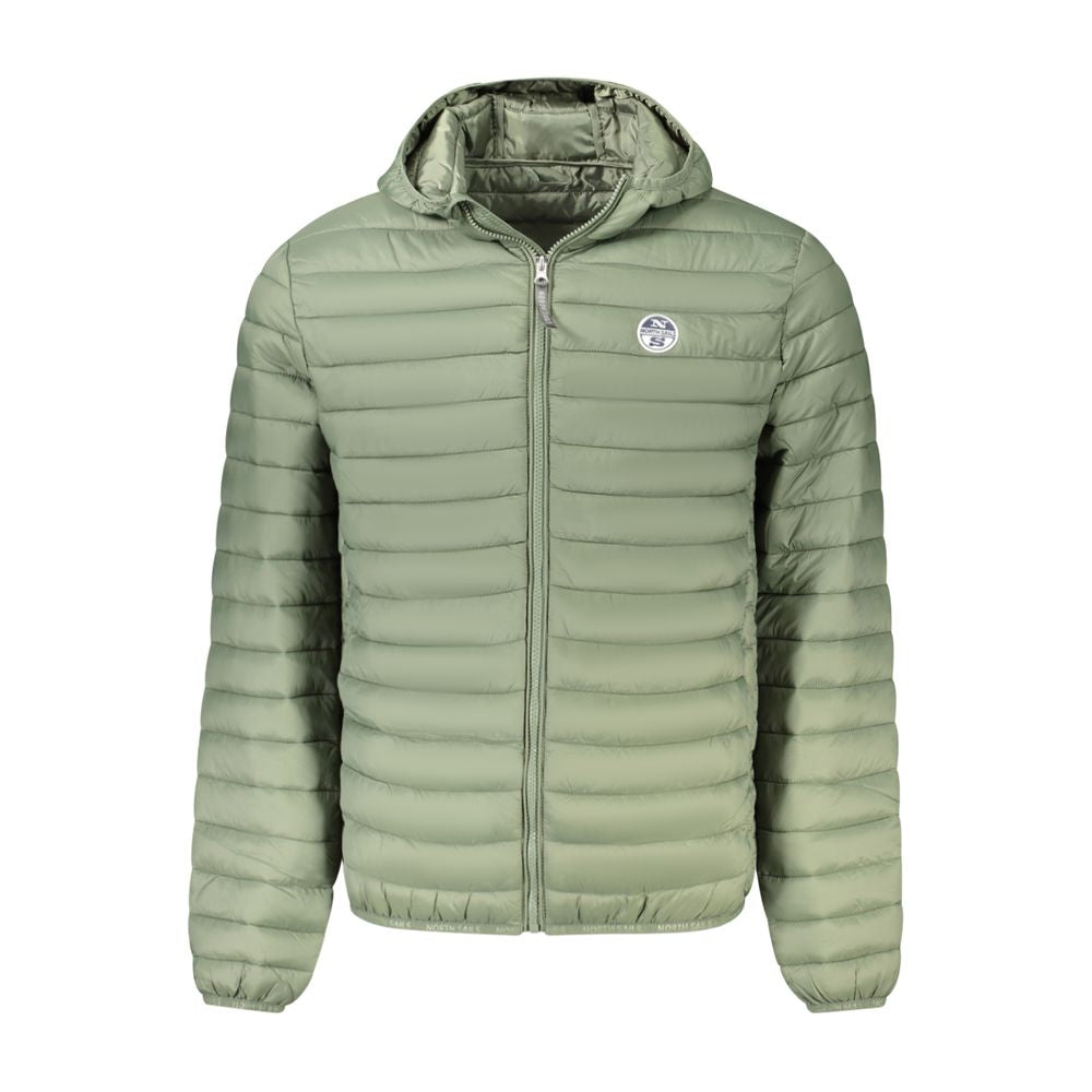 North Sails Green Polyester Men's Jacket with hood and logo, showcasing style and comfort for adventurous trendsetters.