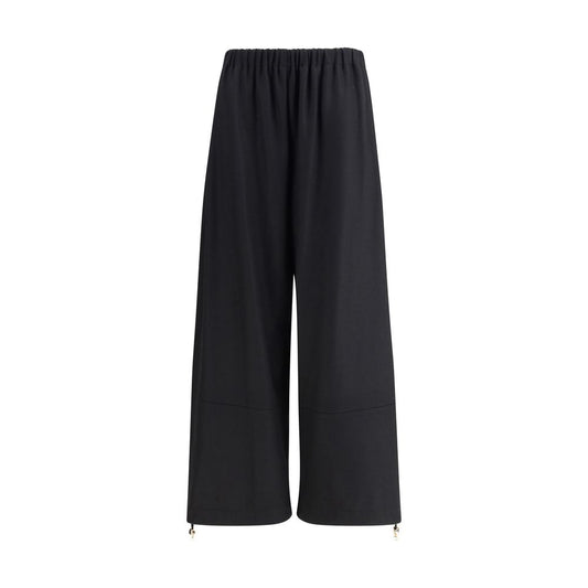 Fabiana Filippi Black Fleece Wool Casual Pants with elastic waistband and wide leg design for AW25 season.