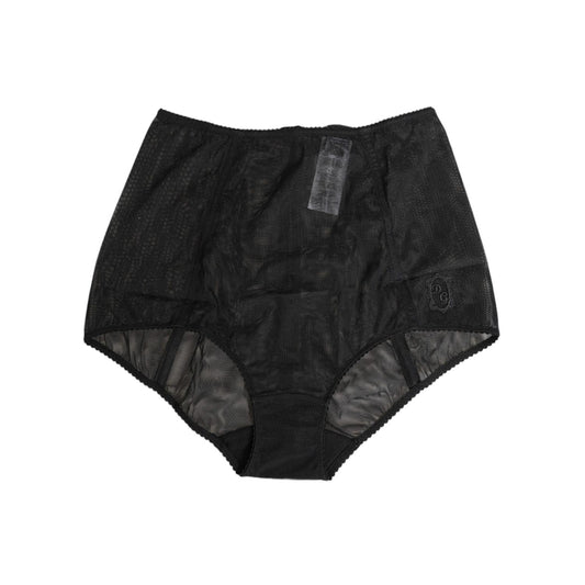 Dolce & Gabbana Black High Waist Mesh Sheer Shapewear Underwear with DG logo, made in Italy, crafted from polyamide and elastane.