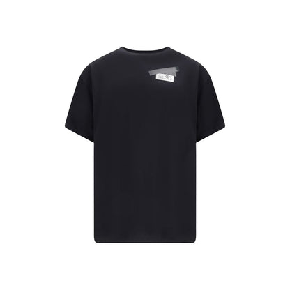 Back view of MM6 Black Cotton T-Shirt featuring a logo and ribbed crew neck, embodying minimal and contemporary design.