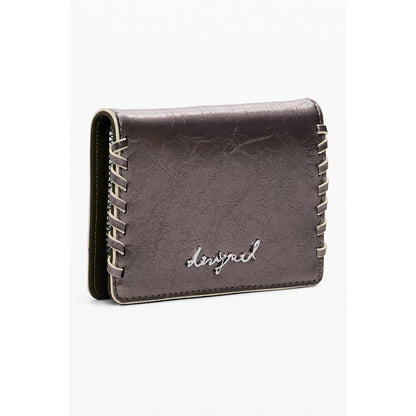 Desigual Bronze Polyethylene Women Wallet featuring signature embroidery and zip closure for functionality and artistry.