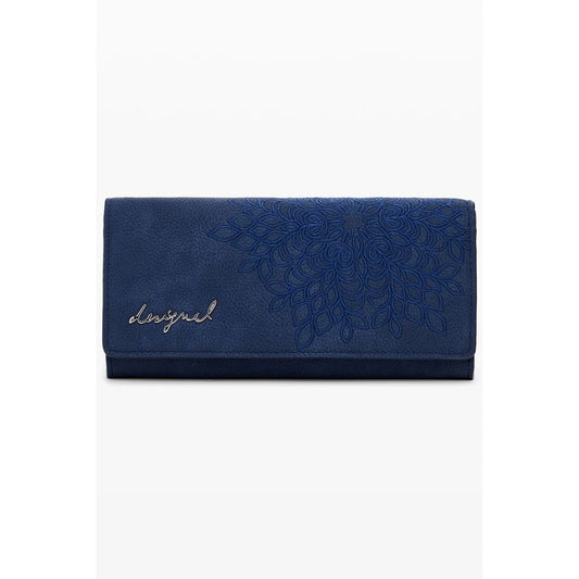 Desigual Blue Polyethylene Women Wallet featuring embroidery and logo with zip closure, card holder, and coin purse.