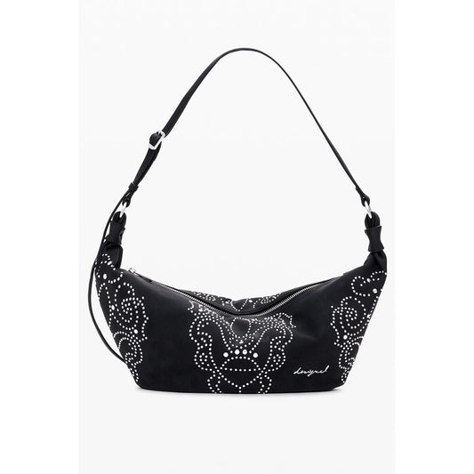 Desigual Black Polyethylene Women Handbag with edgy stud embellishments and adjustable strap