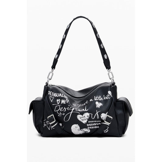 Desigual Black Polyethylene Women Handbag with removable handle, adjustable strap, and multiple pockets for versatile style and function.