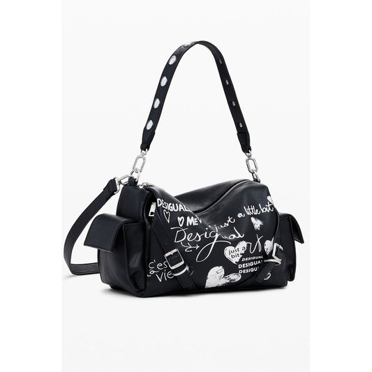 Desigual Black Polyethylene Women Handbag with adjustable strap, removable handle, and multiple pockets, fashion-forward design.