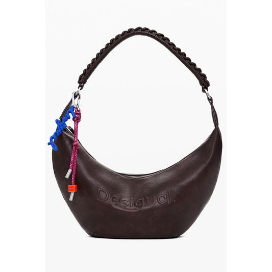 Desigual Brown Polyethylene Women Handbag with embossed logo and braided handle