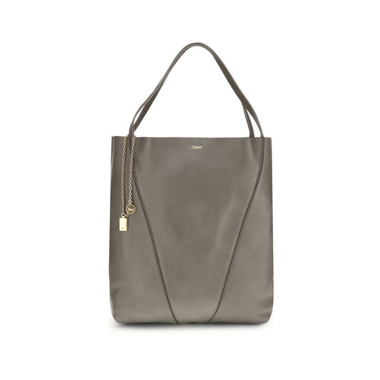 Chloé Gray Calf Leather Bos Taurus Shoulder Bag with hanging chain and medals, versatile and elegant design
