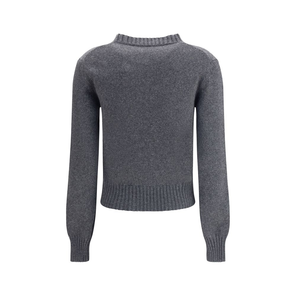 Back view of Ami Paris Gray Cashmere Cashmere Sweater with ribbed crew neck and cuffs, iconic Ami De Coeur logo on the front.