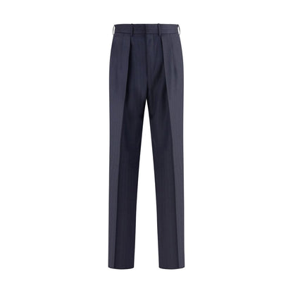 Tom Ford Blue Wool Dress Pants with pinstripes and pleats, ideal for formal attire, featuring a straight-leg silhouette with belt loops.