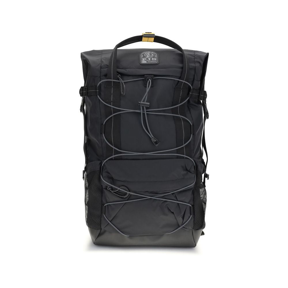 Parajumpers Black Polyamide Backpack with padded straps and multiple pockets for laptop and essentials.