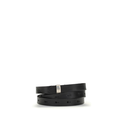 Undercover Black Leather Thin Belt with silver mini buckle for a contemporary touch, perfect for minimal styles, AW25 collection.