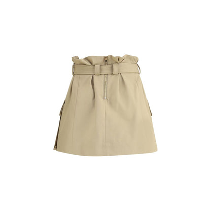 Balmain Beige Cotton Mini Skirt with removable belt and gold buckle, featuring side pockets and exposed back zipper.