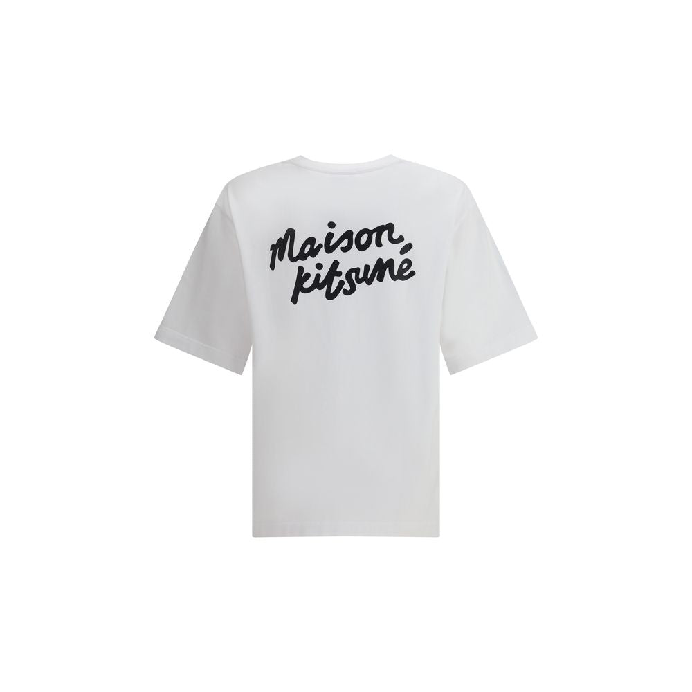 Maison Kitsuné White Cotton T-Shirt with contrast logo, ribbed crew neck, and classic fit, ideal for a casual, contemporary style.