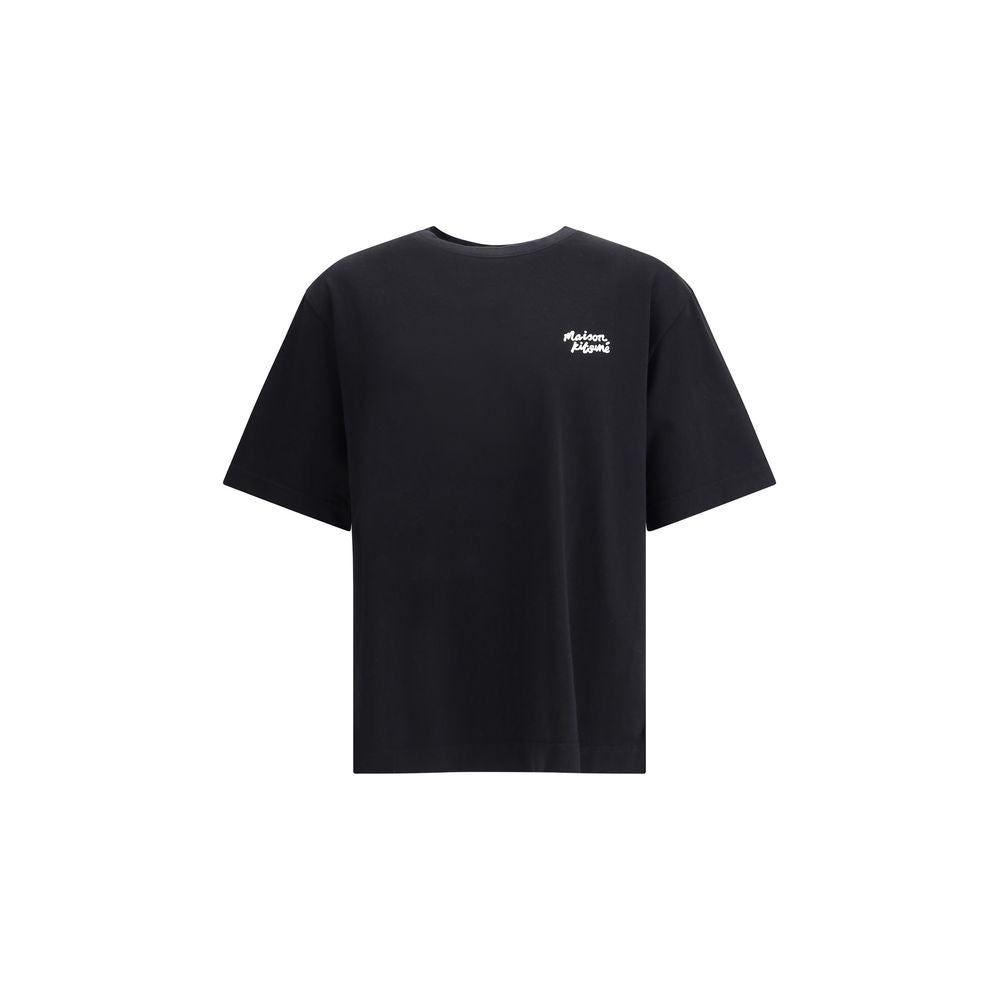 Maison Kitsuné Black Cotton T-Shirt with ribbed crew neck and contrast logo, perfect for casual wear.