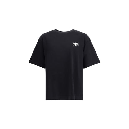 Maison Kitsuné Black Cotton T-Shirt with ribbed crew neck and contrast logo, perfect for casual wear.