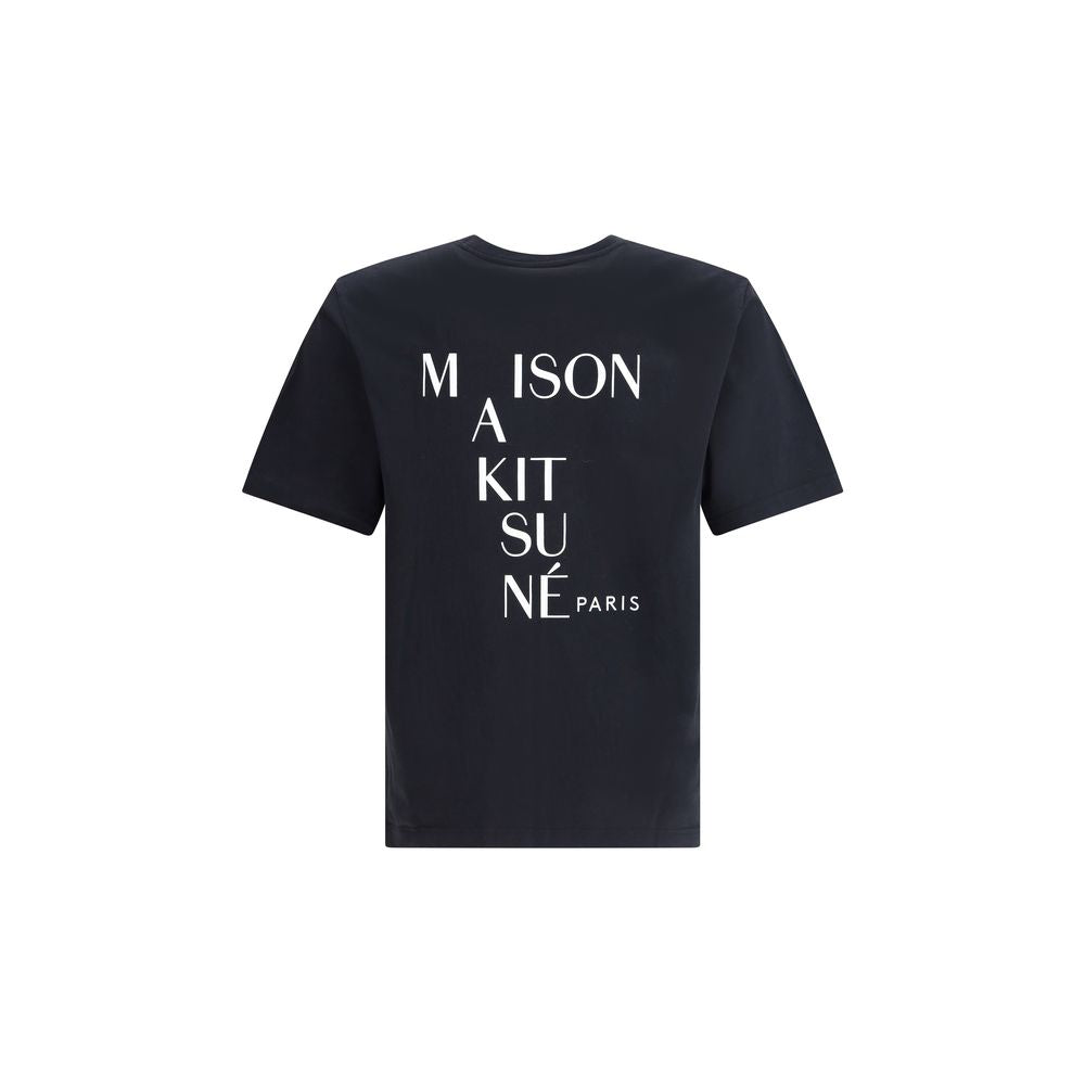 Maison Kitsuné Black Cotton T-Shirt with logo patch, ribbed crew neck, and regular fit, showcasing refined and playful aesthetic.
