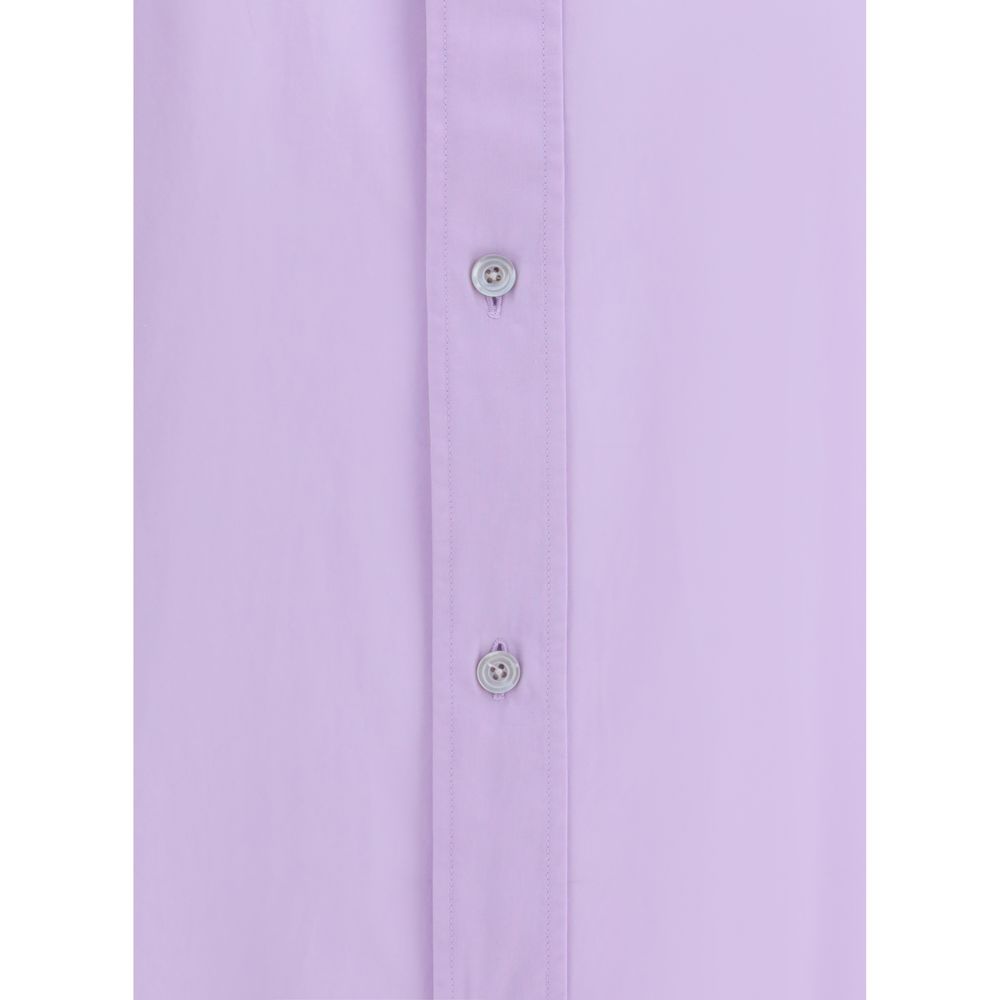 Close-up of Tom Ford Purple Cotton Dress Shirt with button detail, highlighting its elegant design and high-quality cotton fabric.