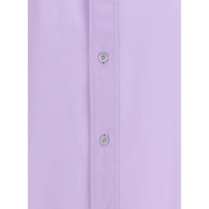 Close-up of Tom Ford Purple Cotton Dress Shirt with button detail, highlighting its elegant design and high-quality cotton fabric.