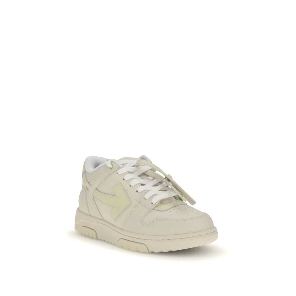 Off-White Cream Rubber Chunky Sneakers with perforated toe and embossed Arrow logo for style and comfort.