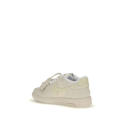 Off-White Cream Rubber Chunky Sneakers with embossed Arrow logo and lace-up closure, showcasing stability and comfort.