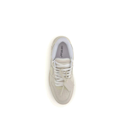 Top view of Off-White Cream Rubber Chunky Sneakers with perforated toe and lace-up closure, featuring iconic embossed Arrow logo.