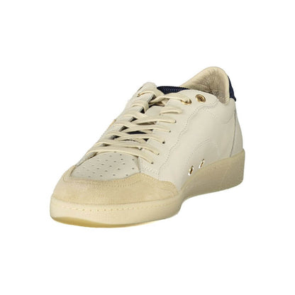 Blauer White Polyester Sneaker with contrasting blue details, laces, removable insole, and logo design. Ideal sports shoe for comfort.
