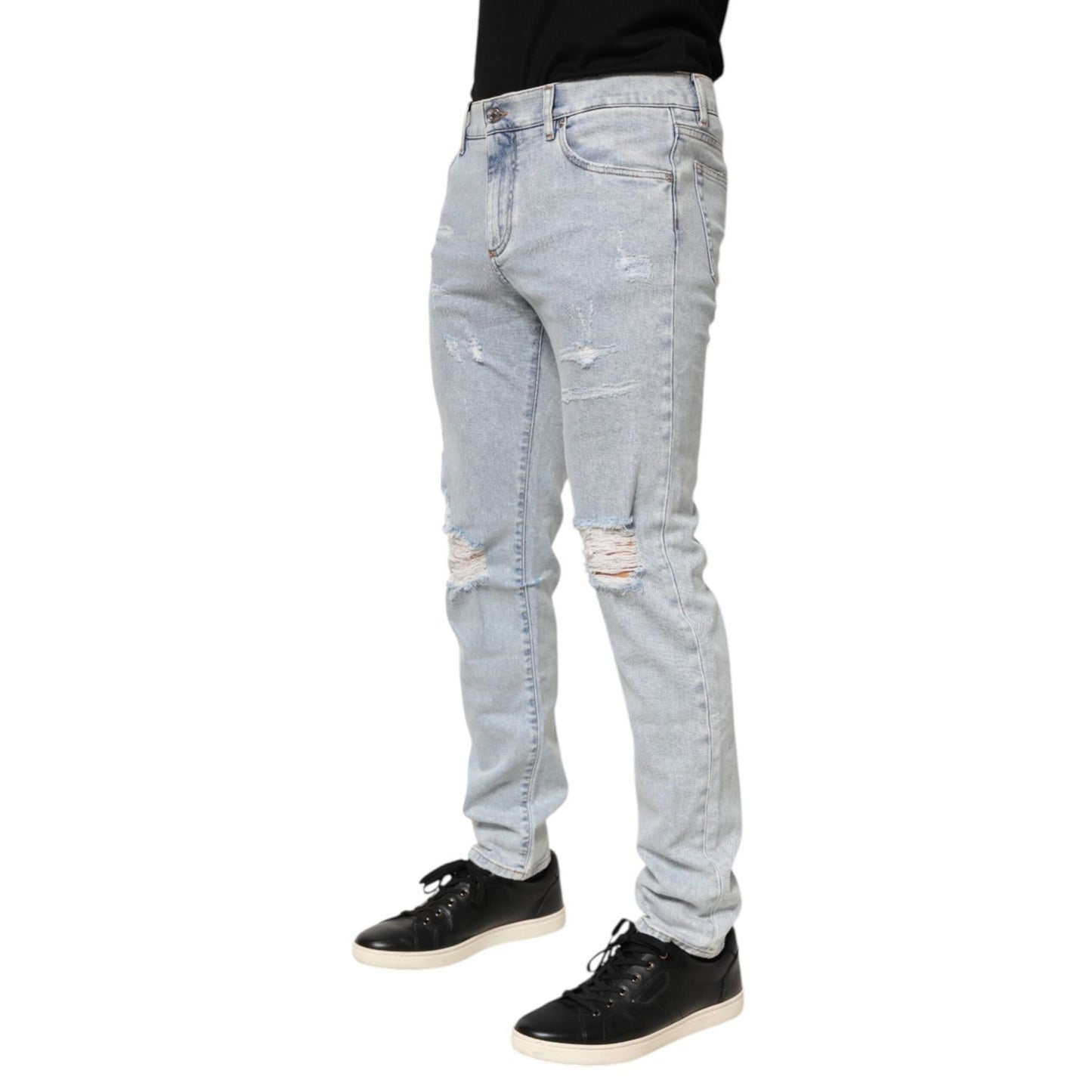 Dolce & Gabbana Light Blue Distressed Slim Fit Ripped Denim Jeans