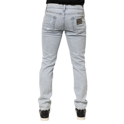 Dolce & Gabbana Light Blue Distressed Slim Fit Ripped Denim Jeans