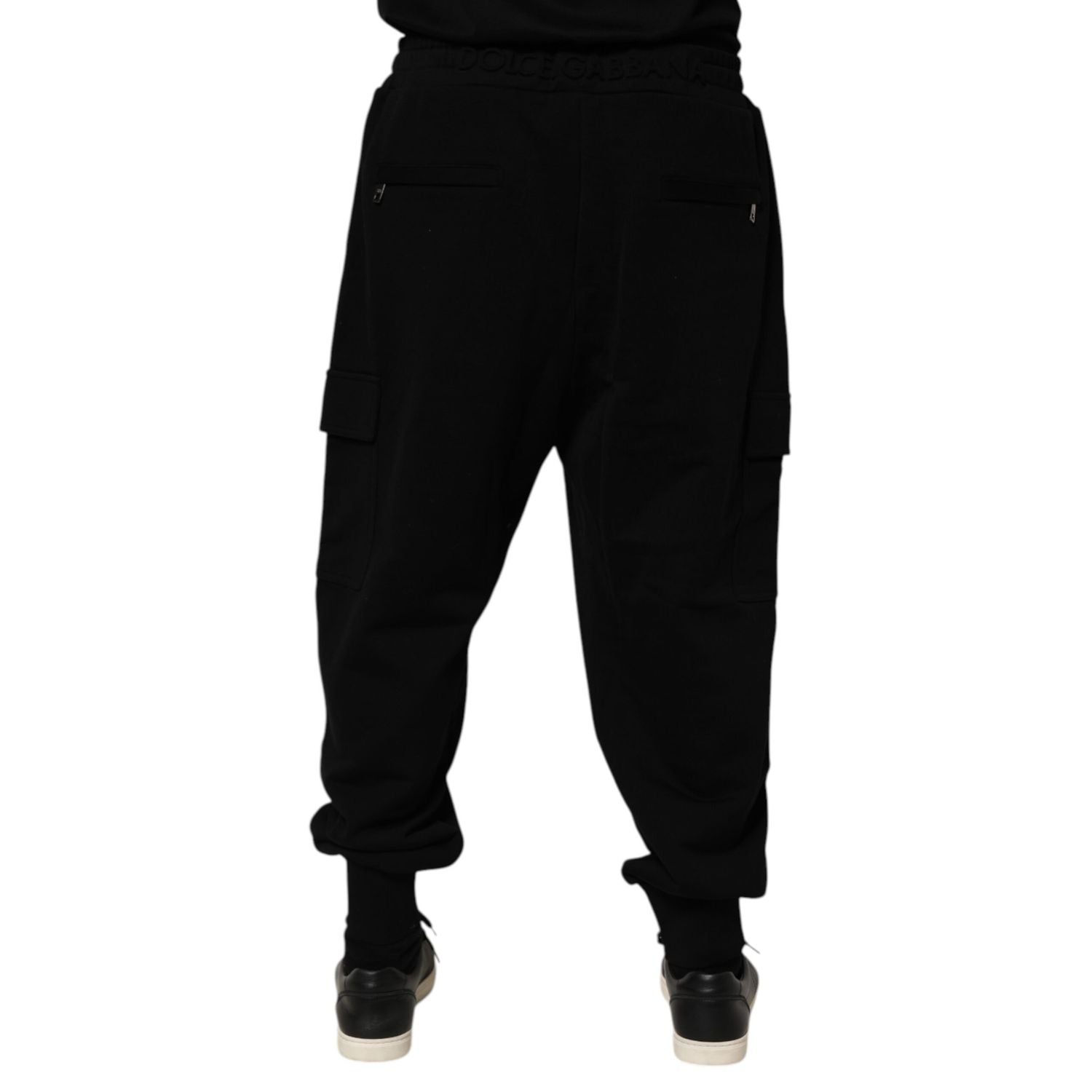 Dolce & Gabbana Black Cotton Blend Cargo Joggers Drawstring Pants