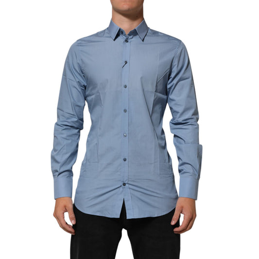 Dolce & Gabbana Blue Cotton Collared GOLD Formal Dress Shirt with classic design and elegant gold accents for formal occasions.