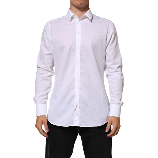 Dolce & Gabbana White Cotton MARTINI Men Formal Dress Shirt, slim fit, classic collared design, long sleeves, ideal for business or events