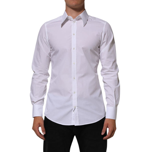 Dolce & Gabbana White Cotton MARTINI Men Formal Dress Shirt, slim fit, long sleeve, tailored for business or events.