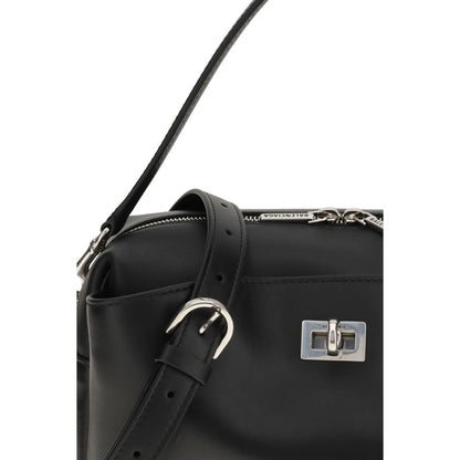 Balenciaga Black Calf Leather Bos Taurus Shoulder Bag with silver-tone hardware and adjustable strap.