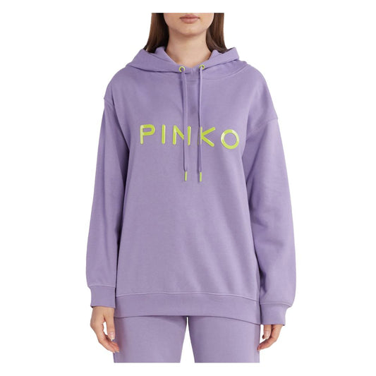 PINKO Purple Cotton Women Sweater with bold rubber logo, casual chic purple hoodie showcasing luxury fashion and comfort.
