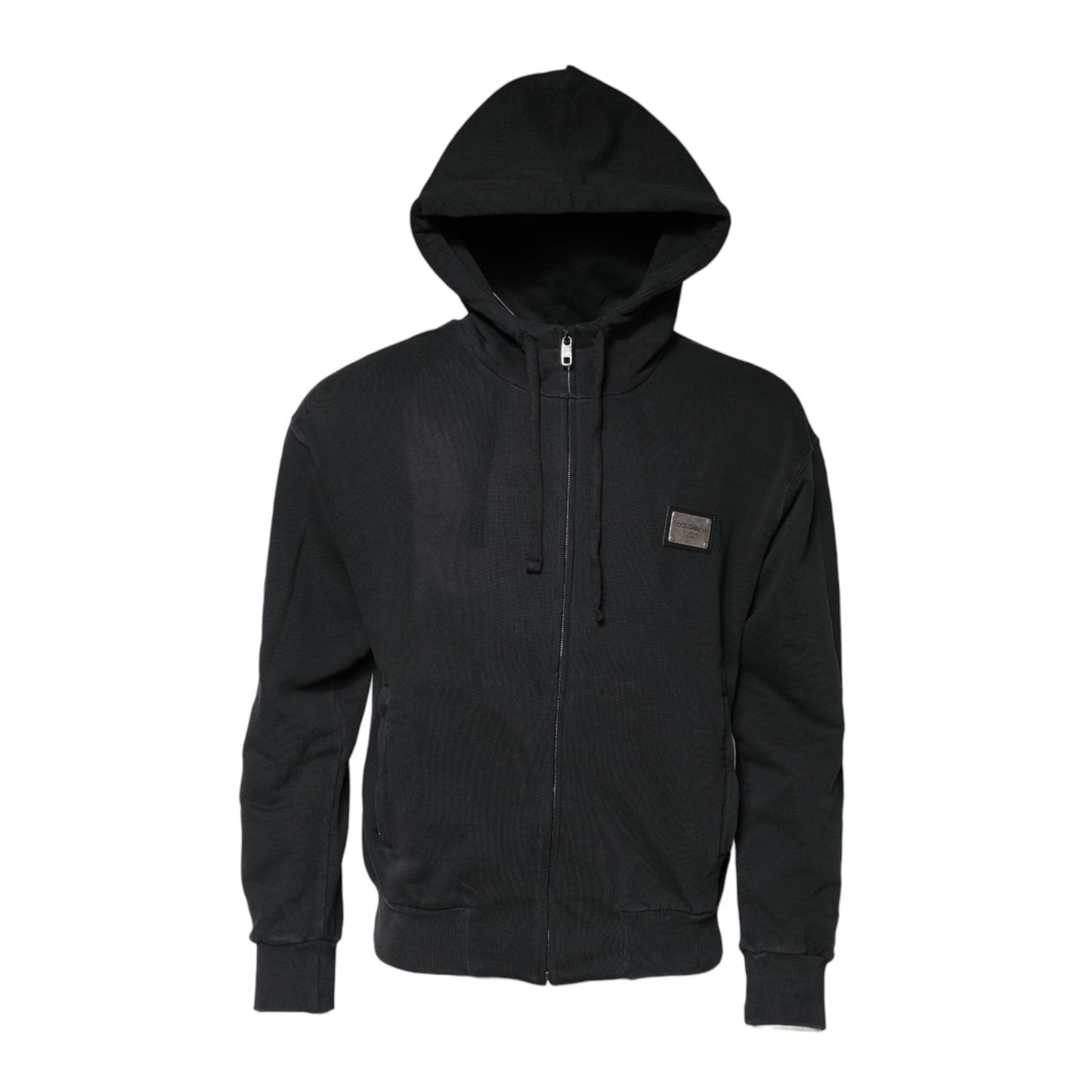 Dolce & Gabbana Black Logo FullZip Hooded Sweatshirt Sweater in 100% cotton, featuring iconic logo and zip closure for luxury streetwear.
