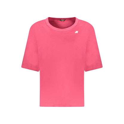 K-WAY Pink Cotton Women Top with short sleeves and wide neck, featuring iconic logo - stylish and chic design for modern trendsetters.