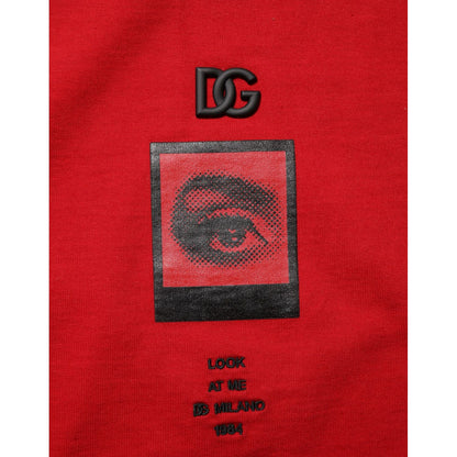 Dolce & Gabbana Red Logo Eye Print Cotton Short Sleeve T-shirt