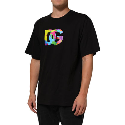 Dolce & Gabbana Black Logo Print Cotton Men Crew Neck T-shirt