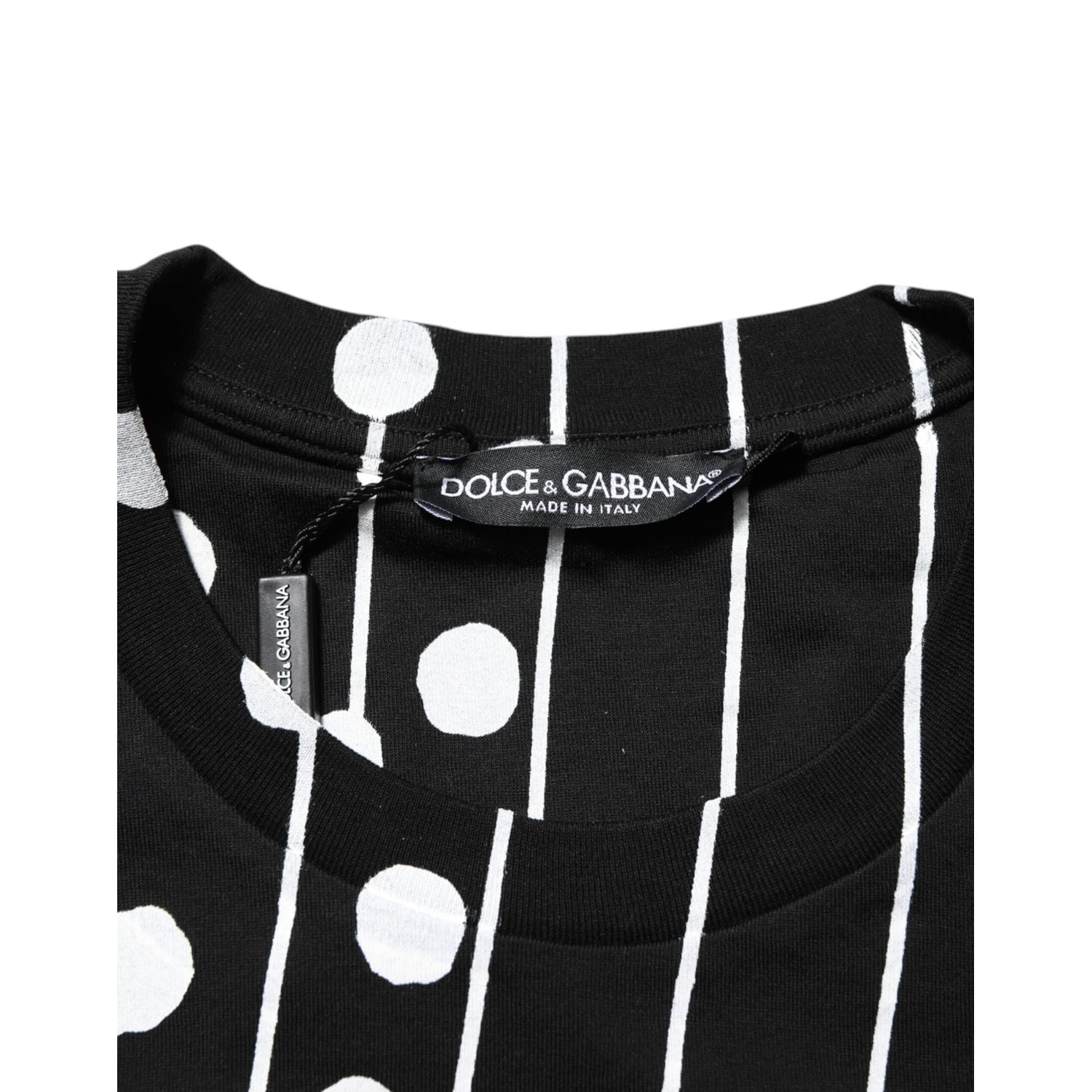Dolce & Gabbana Black Cotton Polka Dots Round Neck T-shirt