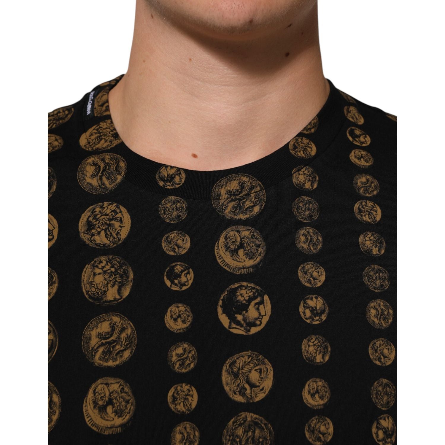 Dolce & Gabbana Black Cotton Coin Print Crew Neck T-shirt