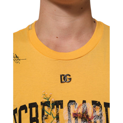 Dolce & Gabbana Yellow Secret Graden Floral Cotton Crew Neck T-shirt