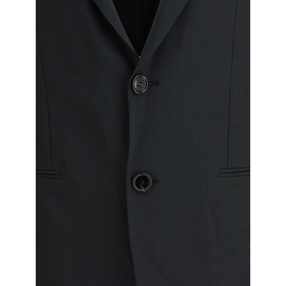 Ami Paris Gray Fleece Wool Clothing - Single-breasted jacket with two-button closure, crafted from virgin wool, anthracite color.