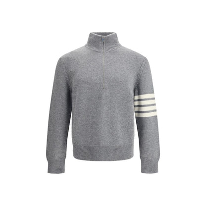Thom Browne Gray Fleece Wool Sweatshirt with 4-Bar intarsia, half-zip collar, oversized fit. Elegant and contemporary AW25 fashion.